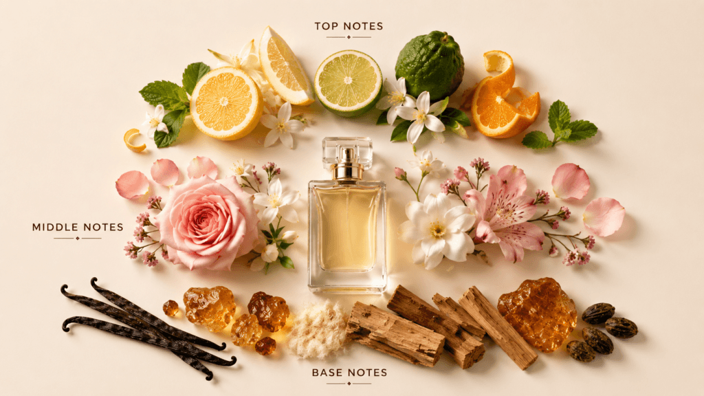 Fragrance notes explained with top, middle and base note ingredients