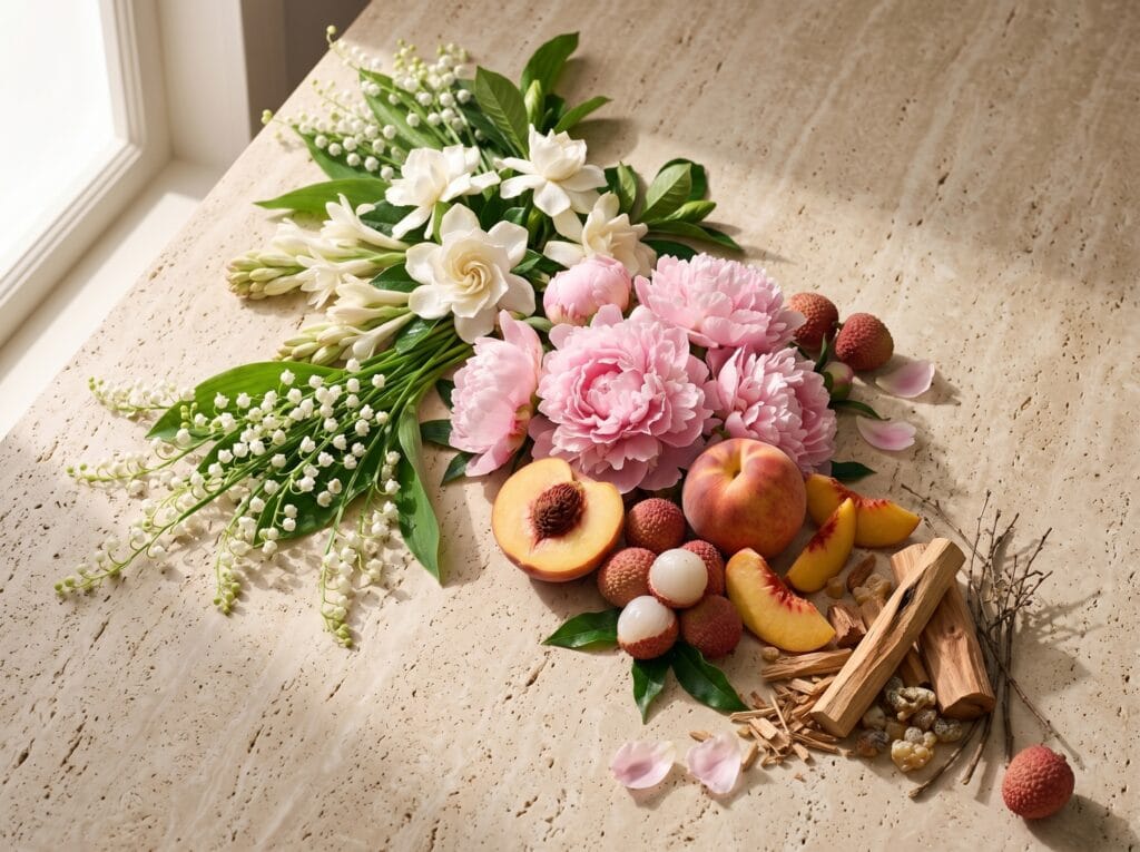 Assorted floral blooms representing floral perfumes